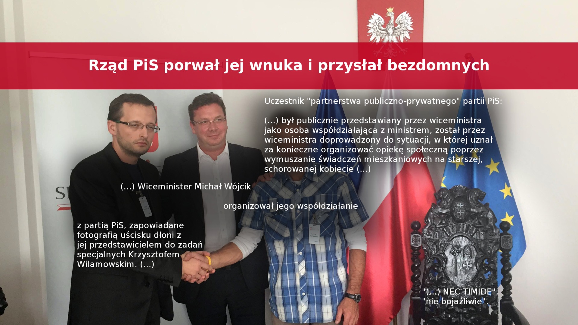 Uścisk dłoni pod patronatem wiceministra M. Wójcka.